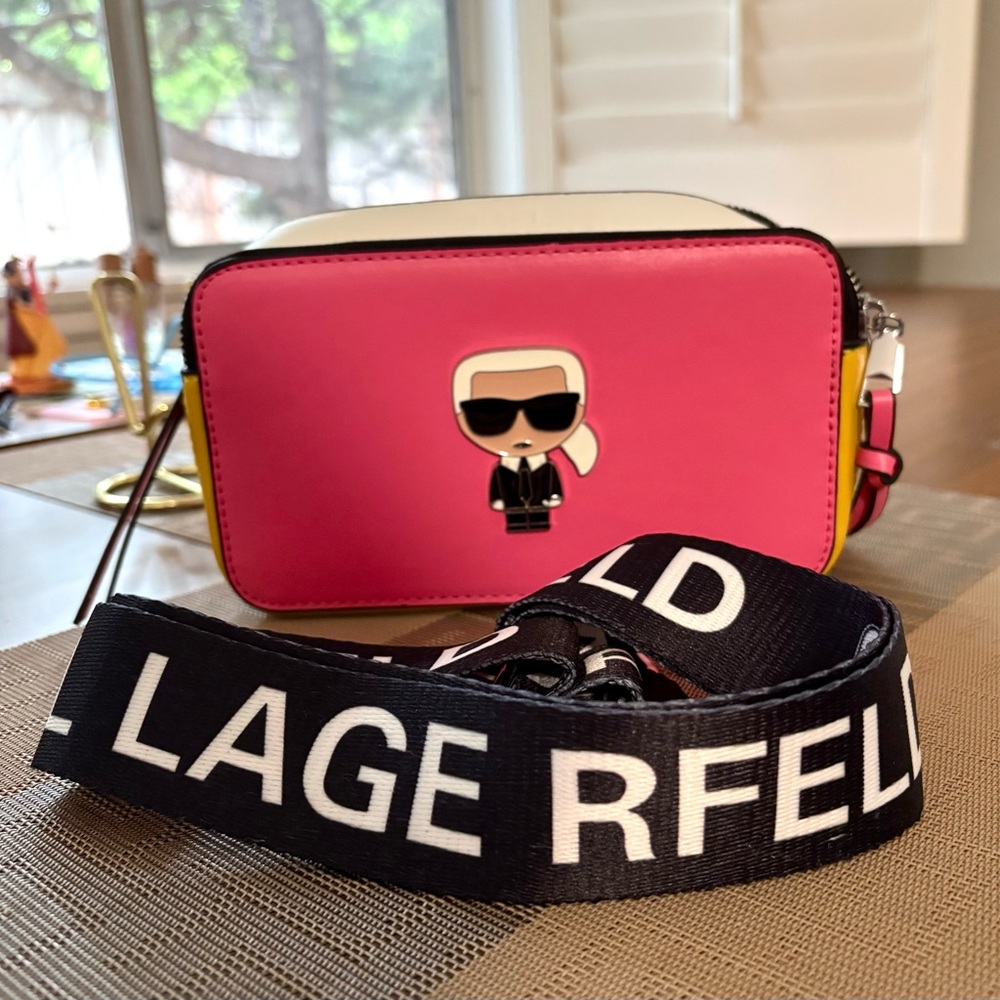 NWOT Karl Lagerfeld Camera Crossbody Bag MultiColors With Strap